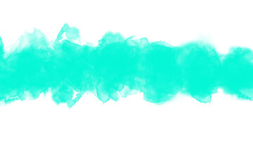 Bright cyan watercolor brush stroke banner. transparent horizontal paint texture