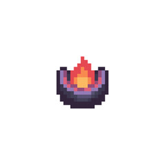 Pixel art of a small animated flame in a bowl, campfire, torch, lighting effects in RPG or dungeon environments.