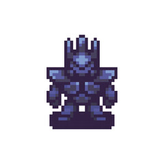 Pixel art of a blue-armored fantasy warrior character, RPGs or retro platformer games, bold design with strong silhouette for enemy or boss roles.