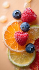 Fresh fruit salad with raspberries blueberries and citrus fruit slices healthy dessert
