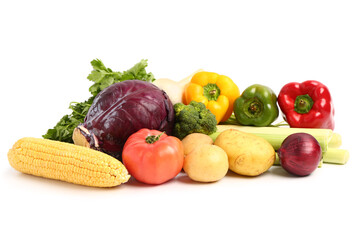 Fresh ripe vegetables on white background