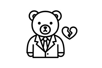 Business bear with a broken heart expresses emotions through a minimalist design