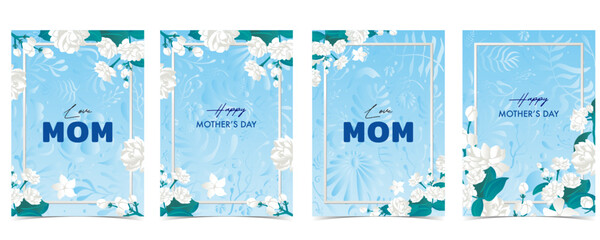 Set of mother’s day card with jasmine and rectangle frame for A4 vertical design