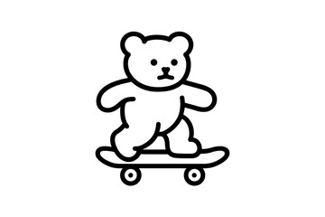 Bear skating on a skateboard in a minimalist black and white design suitable for illustration or branding purposes