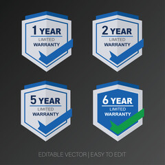 Set of warranty badge vector stamp and Original Product Hexagon Badges Vector Label Design.Set of warranty badge vector stamp and Original Product Hexagon Badges Vector Label Design.