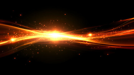 Dynamic golden light streaks converge in a dark shimmering abstract design