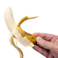 banane épluchée dans une main, PNG fond transparent