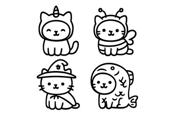 Cute cartoon cats in various playful costumes for a fun and festive atmosphere