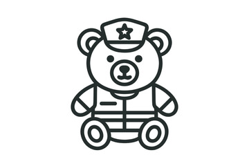 Cute bear in police uniform with cap and star badge designed for children?s art projects or educational materials