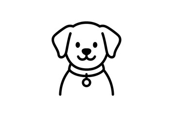 Cute cartoon dog with collar in a simple line art style showcasing playful charm and friendliness