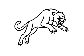 Obraz premium Fierce big cat in mid-leap showcasing strength and agility in a minimalist design