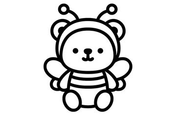 Fototapeta premium Cute bear character dressed as a bee with big wings and a friendly smile, suitable for coloring activities and children's art