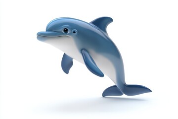 Obraz premium Dolphin spinning in air 3d render cartoon character on white background
