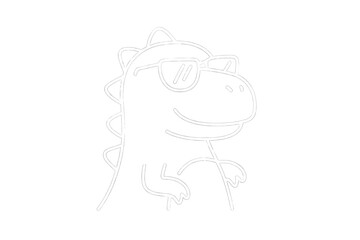 Cartoon dinosaur wearing sunglasses, standing with hands up in a playful pose, ideal for kids' themes and designs