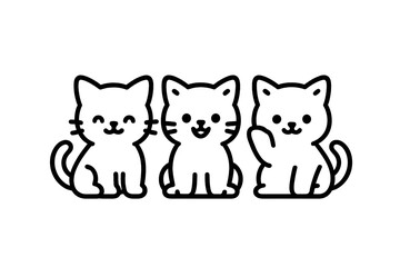 Three cute cartoon cats sitting together with cheerful expressions in a simple design setting