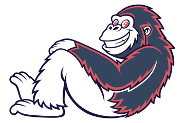 Cheerful white gorilla mascot with hat and jersey walks, expressing positivity in character