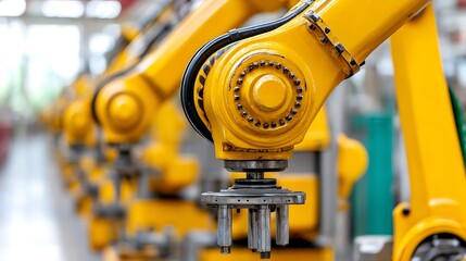 Industrial robotic arms in a factory