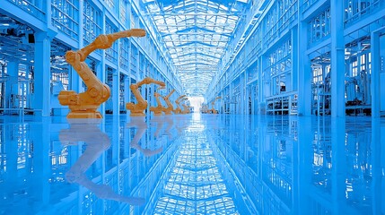 Industrial robotic arms in a modern factory
