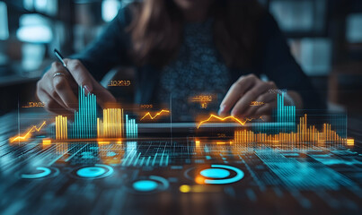 Analyzing Financial Data: Futuristic Interface with Glowing Char