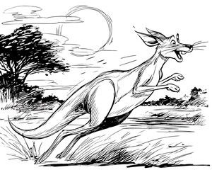 Kangaroo running at night
