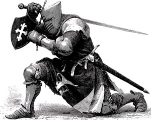 Kneeling warrior in medieval armor