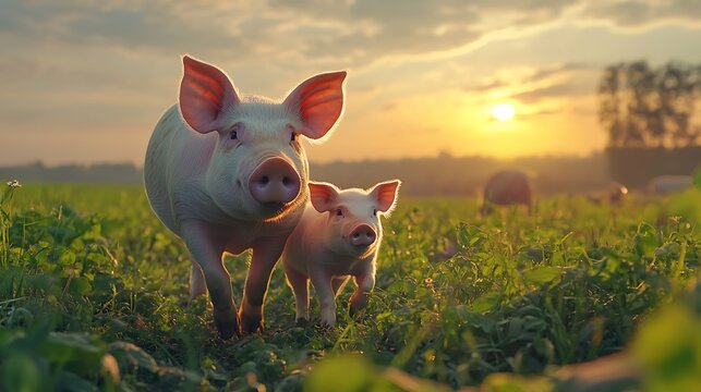 Blossoms surround pig and piglet napping together high resolution picture