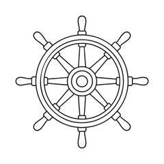 Simple Line Drawing of a Nautical Ship's Steering Wheel