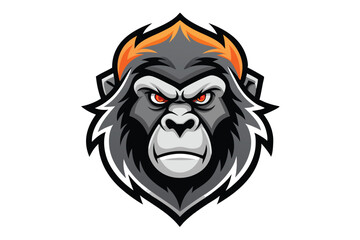 Fierce gorilla with orange hair glares with intense red eyes, ready for action