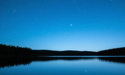 A starry night sky over a still lake, with deep blues, reflections of stars, and calm visual harmony &mdash; peaceful and poetic