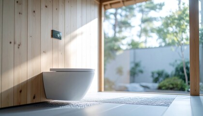 日本の純和風建築のトイレから望む庭園