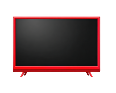 Red lcd tv modern television electronic device isolated on transparency background blank screen home appliance minimal style technology object