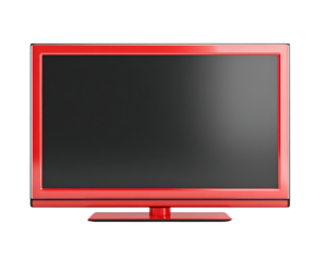 Red flat screen television, modern electronic device, isolated on transparency background, blank display, home entertainment, technology concept, sleek and stylish design