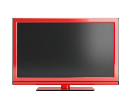 Red flat screen television, modern electronic device, isolated on transparency background, blank display, home entertainment, technology concept, sleek and stylish design