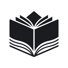 Open Book Icon in Flat Black Silhouette Style – Education and Knowledge Symbol