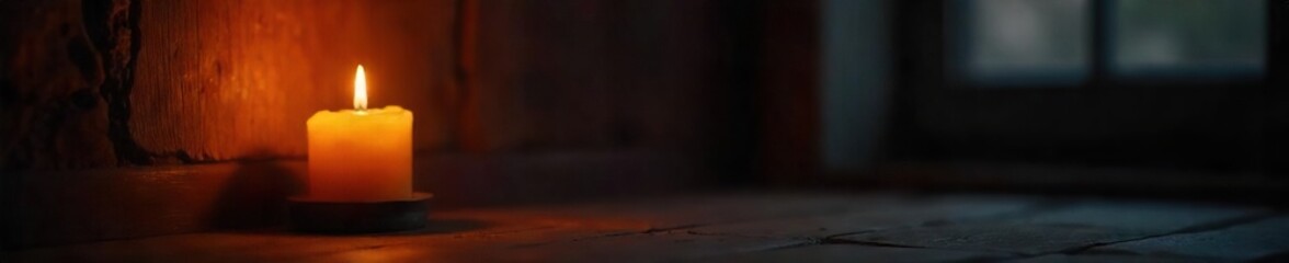 Single Candlelight Illuminates Dark Room, Casting Soft Shadows Romantic, Cozy, Mystical Ambiance