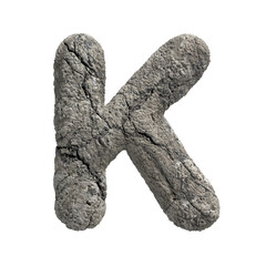 fractured rock letter K - Large 3d porous stone font isolated on white background. This alphabet is perfect for creative illustrations related but not limited to Nature, Environment, Erosion...
