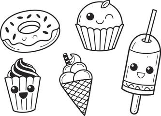 Kawaii Food Doodles Clipart Set for Cute and Fun Designs. Adorable Kawaii Food Doodles Clipart for Digital and Print Projects. Smiling Kawaii Food Doodles Artwork for Social Media and Crafts