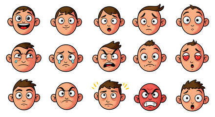 Collection of Comic Style Facial Moods – Isolated on White