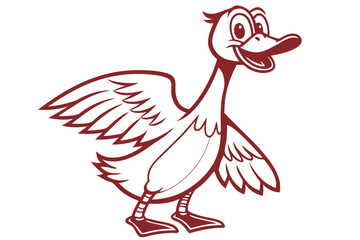 Happy cartoon duck stretches its wings ready to fly in a cheerful format