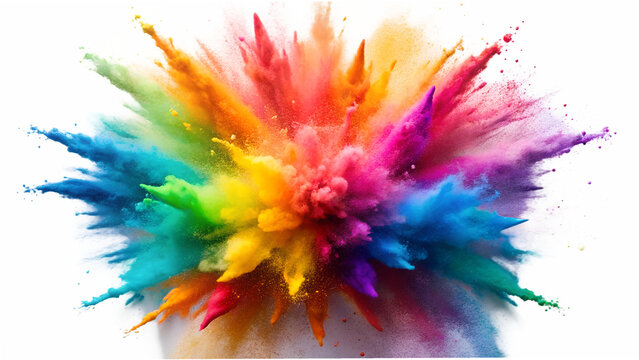 A vibrant explosion of colorful powder is isolated on transparent background