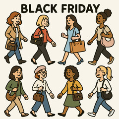 Black Friday shoppers walking with bags