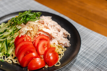 Colorful Hiyashi Chuka Cold Noodles with Fresh Vegetables / 彩り野菜の冷やし中華