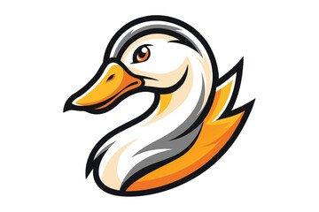 Majestic duck presents a stylized side profile featuring striking orange and black outlining