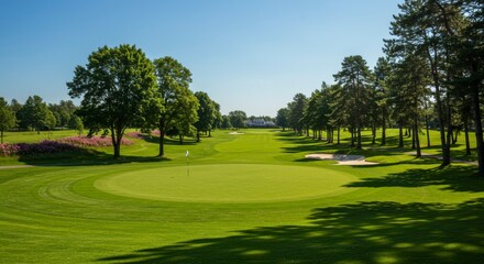 Obraz premium Scenic golf course fairway on a sunny day