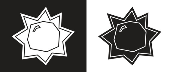 Bright Sun Icon in Black Filled and White Filled Cutout Style