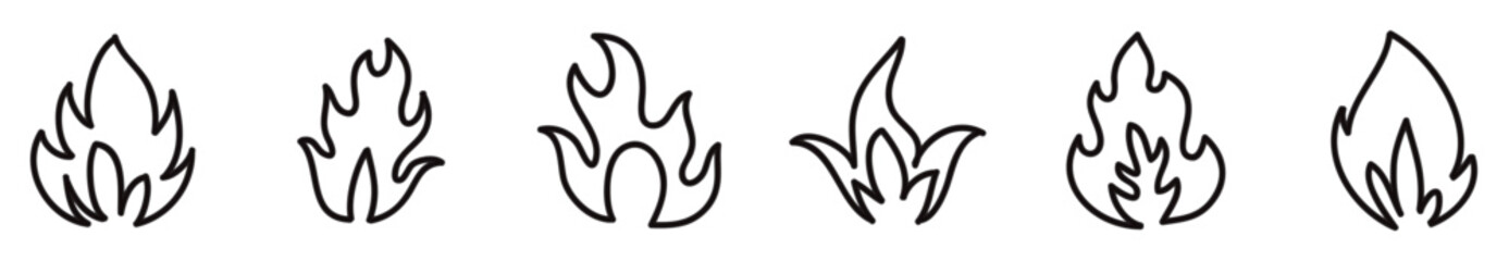 Fire or flame black and white paintbrush design element, Fire scribble Hand drawn fire symbols in black and white paintbrush vector illustration