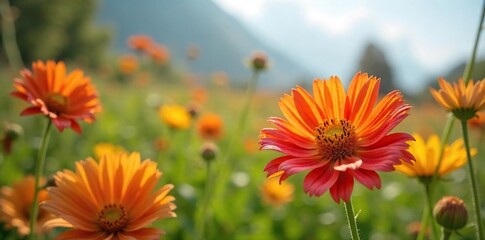 Wildflower Meadow in Midday Sun Vibrant Blooms Wilting Gracefully,  A Poignant Image of Fleeting Summer Beauty and the Passage of Time