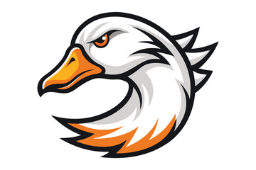 Fierce goose head with orange beak and eye forms a modern mascot look