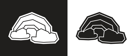 Rainbow behind Sun Icon in Black Filled and White Filled Cutout Style