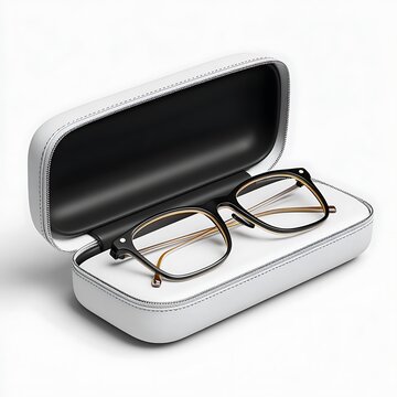 Modern Eyeglasses in White Leather Case Minimalist Product Shot